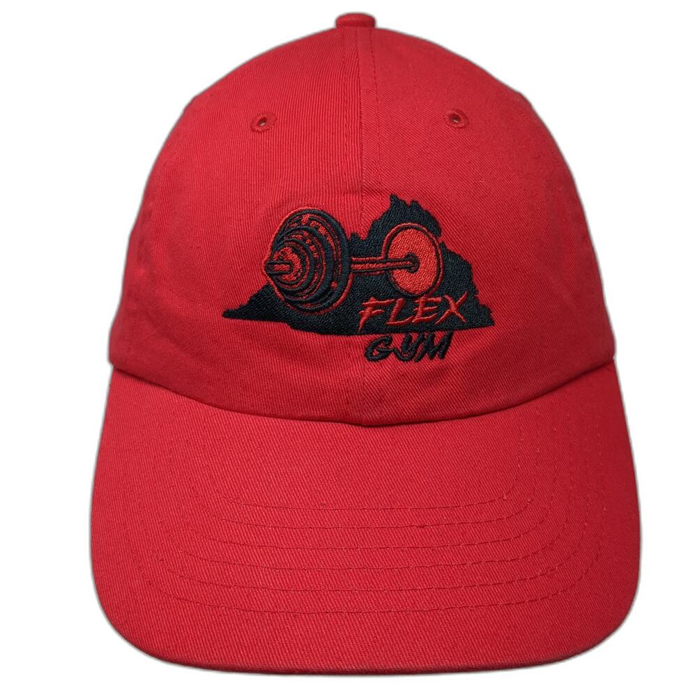 Red Baseball Cap One Size Flex Gym Barbell Virginia Embroidery Slideback Hat